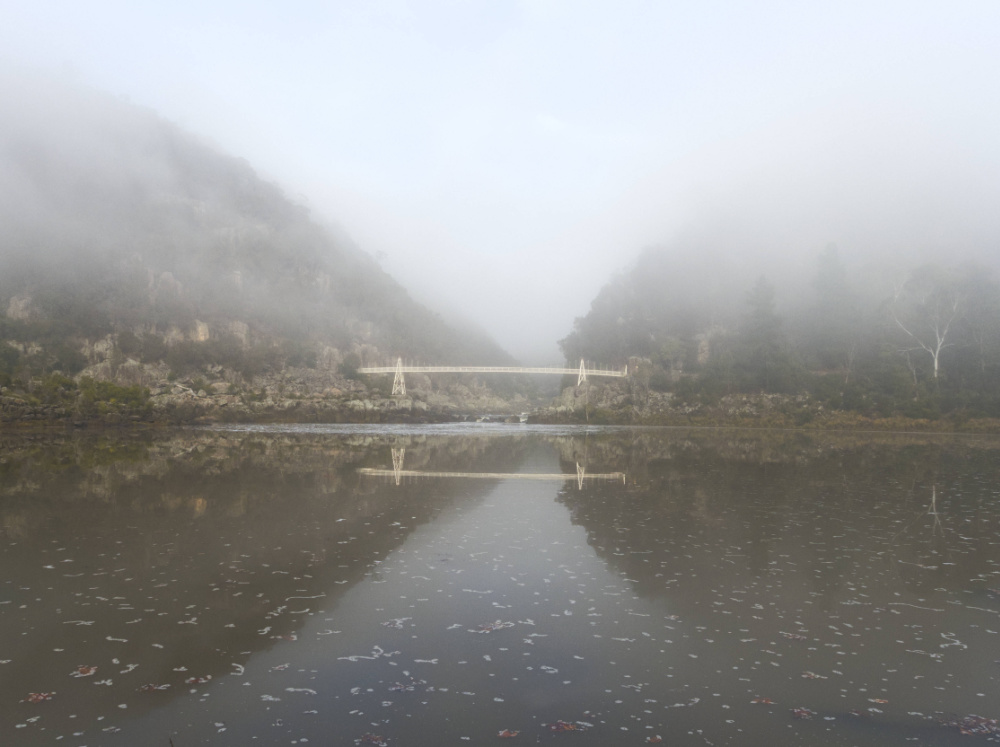 A foggy morn in the first basin of the north esk river Launceston Tasmania